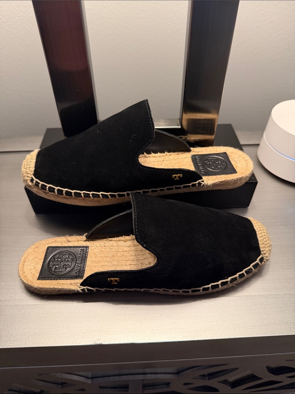 Tory Burch Black Suede Espadrille Slip-On Loafers; Never Worn